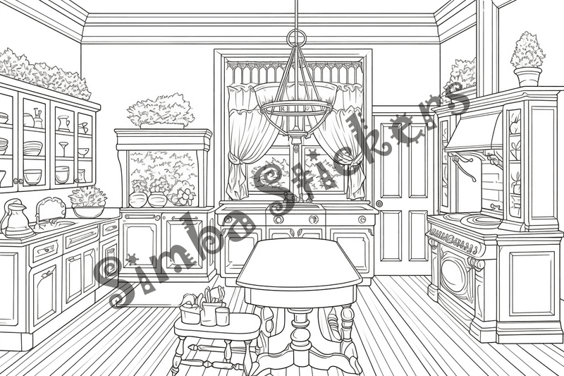 Colouring pages, bundle of house kitchens, 25 images 2