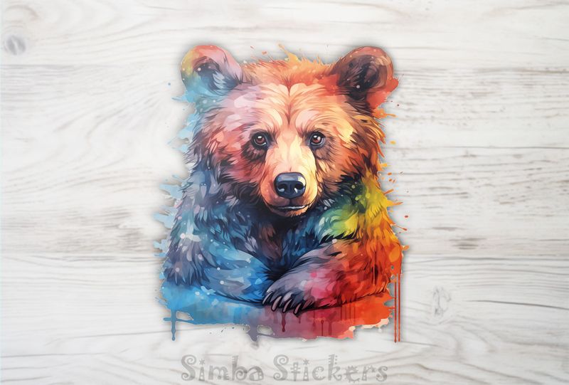 Thoughtful young bear, warm watercolours, rdz3xg