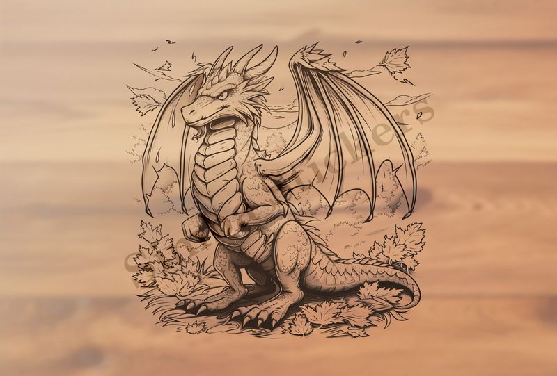 Dragon standing upright, in forestry outline art