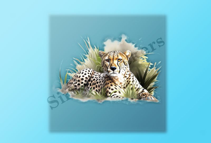 Cheetah sitting in the grass, watercolour