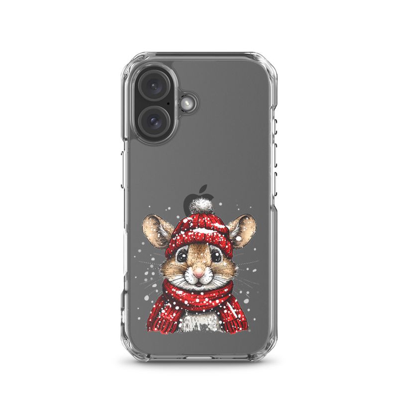 Clear Case for iPhone, Mouse wearing red winter hat and scarf in the snow, xg8dl3