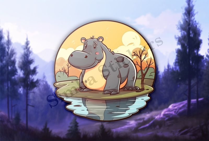 Cute hippo next to the pond