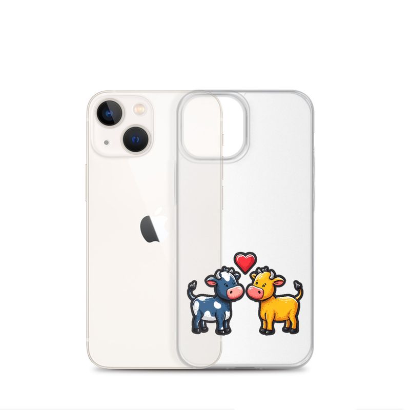 Clear Case for iPhone, Cattle, bull and cow in love, colourful , heart in picture, fvta2y