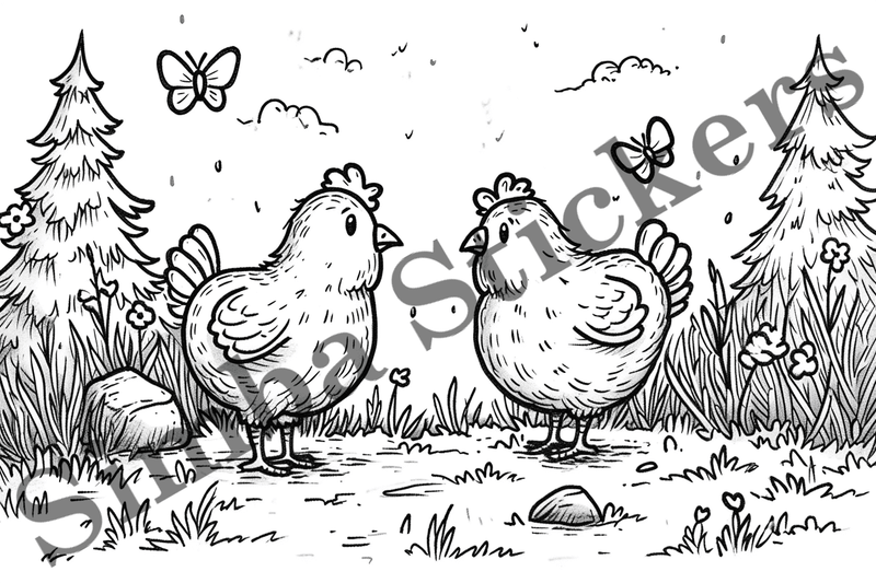 Colouring pages, Bundle of chicken in love, 10 images
