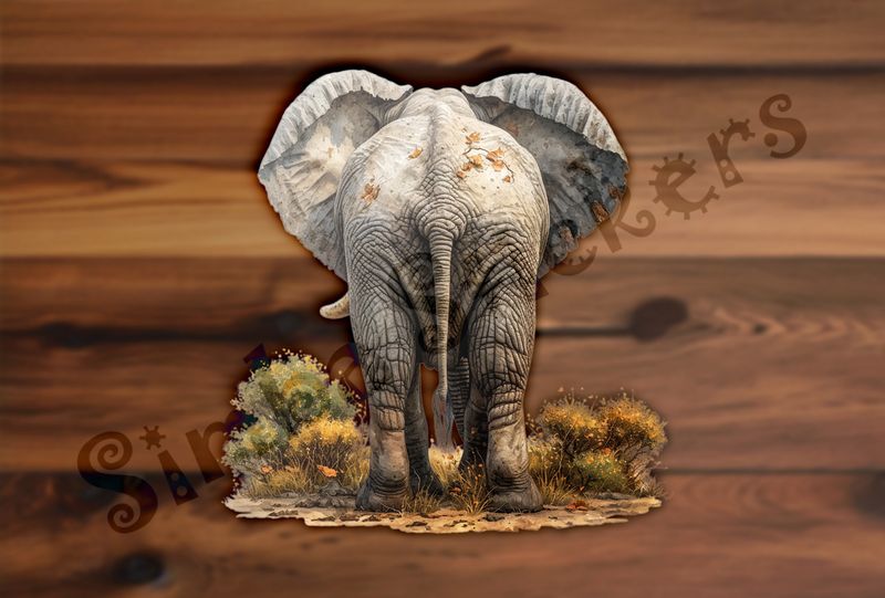 Elephant walking, from behind