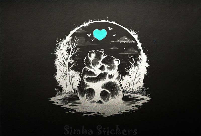 Bears in loving embrace with Valentine heart above, outline art, tnjxjy