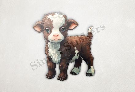 Cute small cattle calf, brown and white
