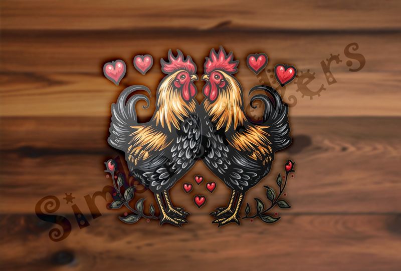 Hen and rooster chicken in love