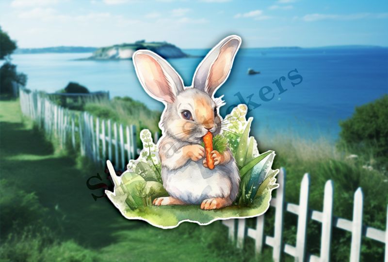 Rabbit eating a carrot, watercolour