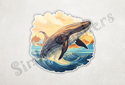 Whale leaping out of water at sunset