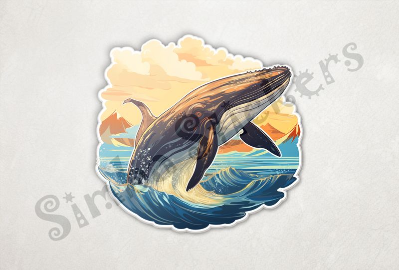 Whale leaping out of water at sunset