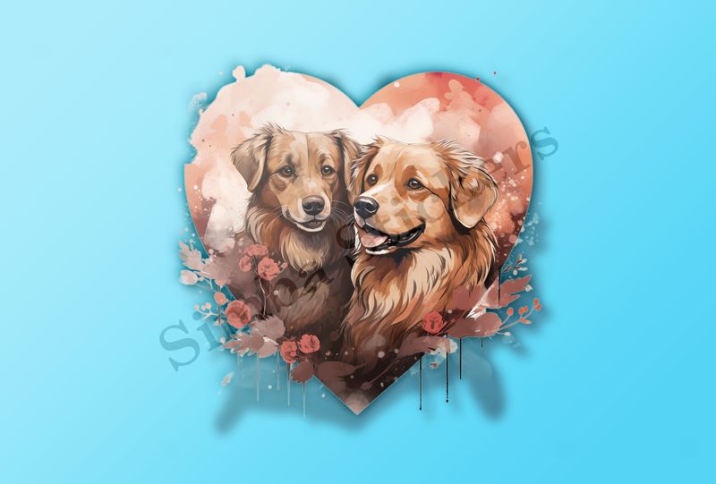 Dogs in love, watercolour