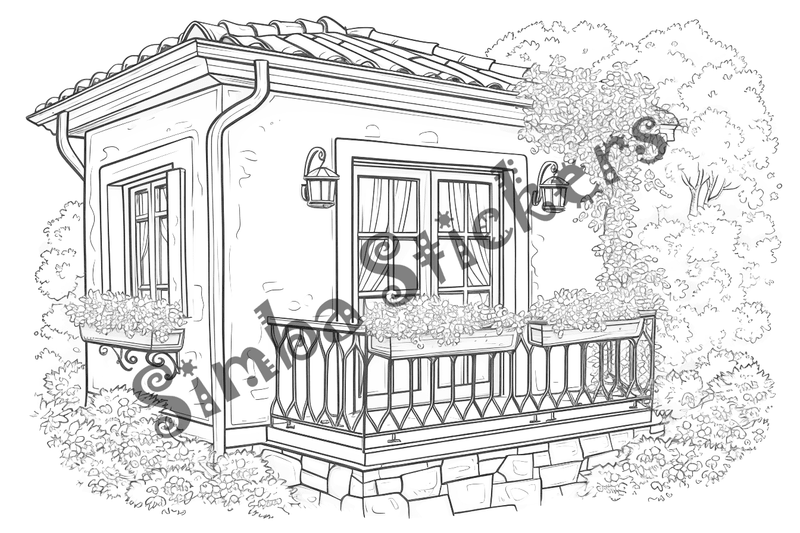 Colouring pages, bundle of houses, Mediterranean, 10 images