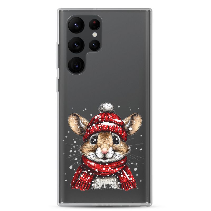 Clear Case for Samsung, Mouse wearing red winter hat and scarf in the snow, xg8dl3