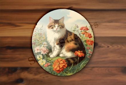 Vintage cat in flower field