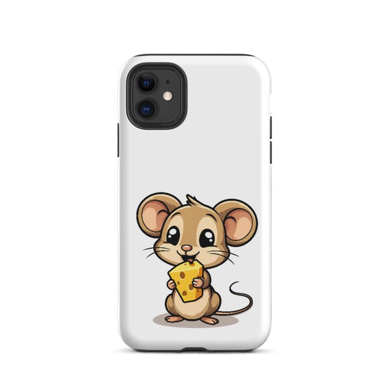 Tough Case for iPhone, Small Mouse happily licking large chunk of cheese, pqapy6