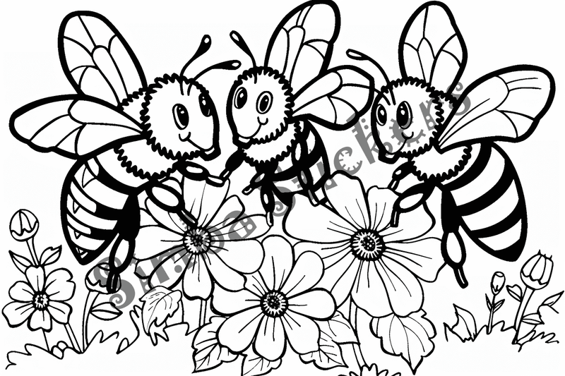 Colouring pages, bundle of bees with glasses, honeycombs or flowers, 25 images 2