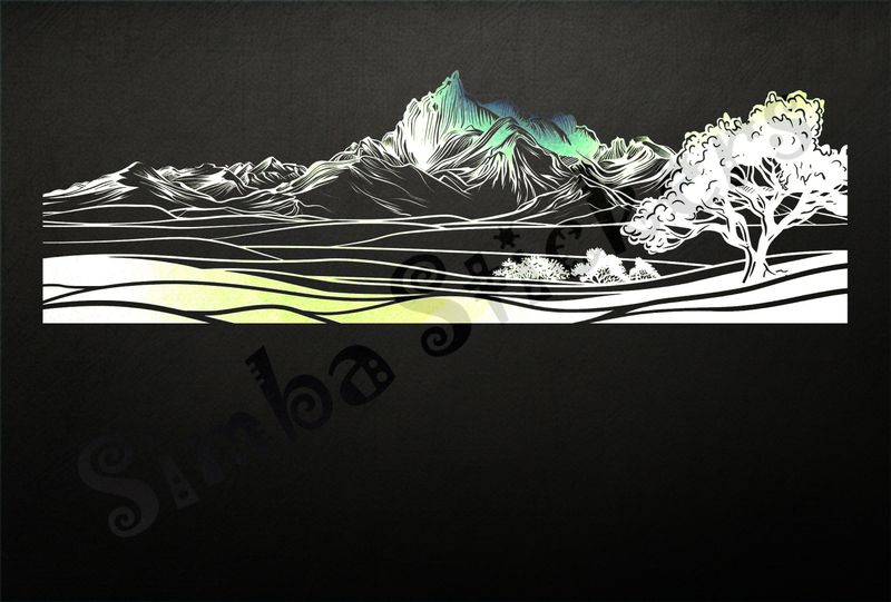 African Savanna landscape, sunny mountain range, outline art