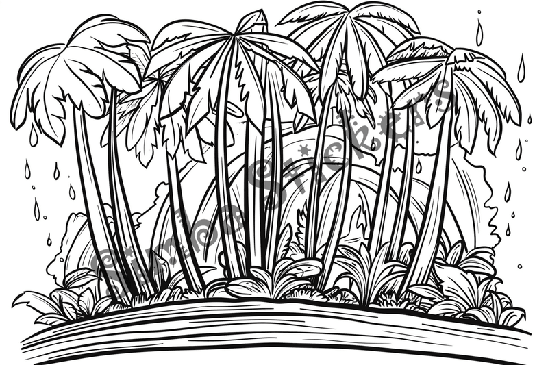 Colouring pages, bundle of Equatorial Rainforest landscape, 25 images