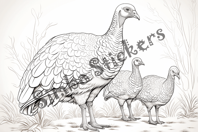 Colouring pages, bundle of turkeys, 50 images