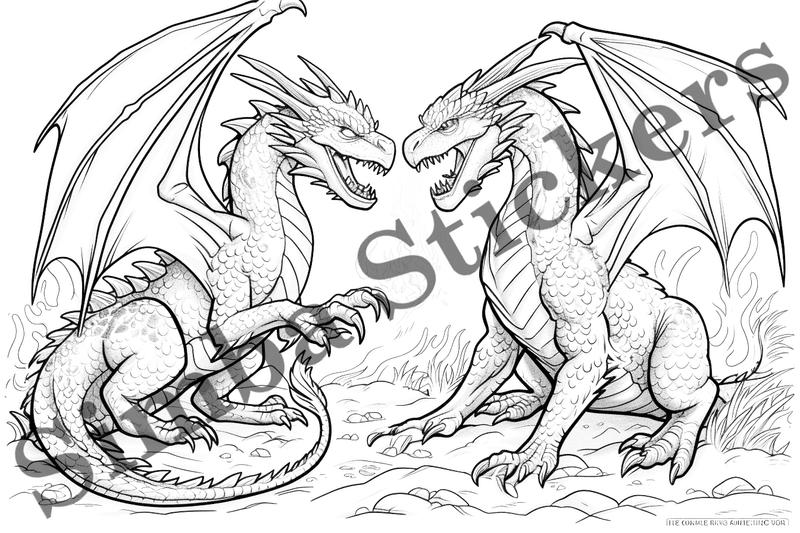 Colouring pages, bundle of dragons, 25 images