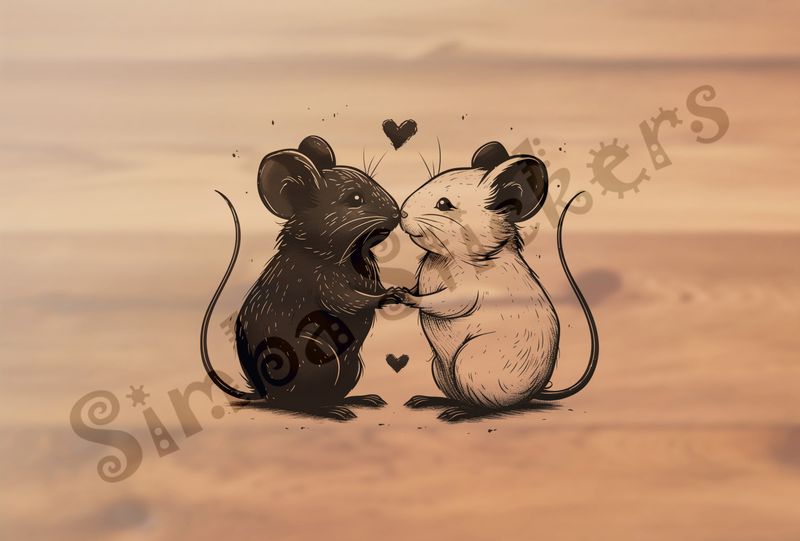 Mice nose-to-nose, outline art