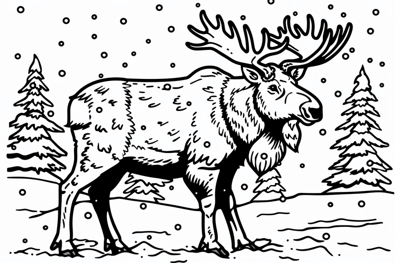 Colouring pages, Bundle of moose in thes snow, 10 images