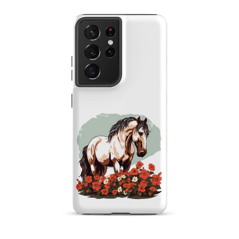 Tough Case for Samsung, Brown horse in field of red flowers, n4w2fj