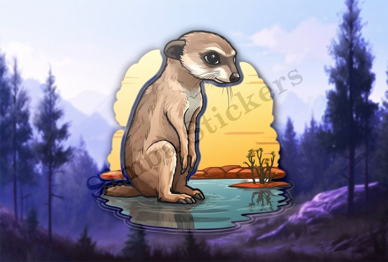 Meerkat sitting in a shallow pond