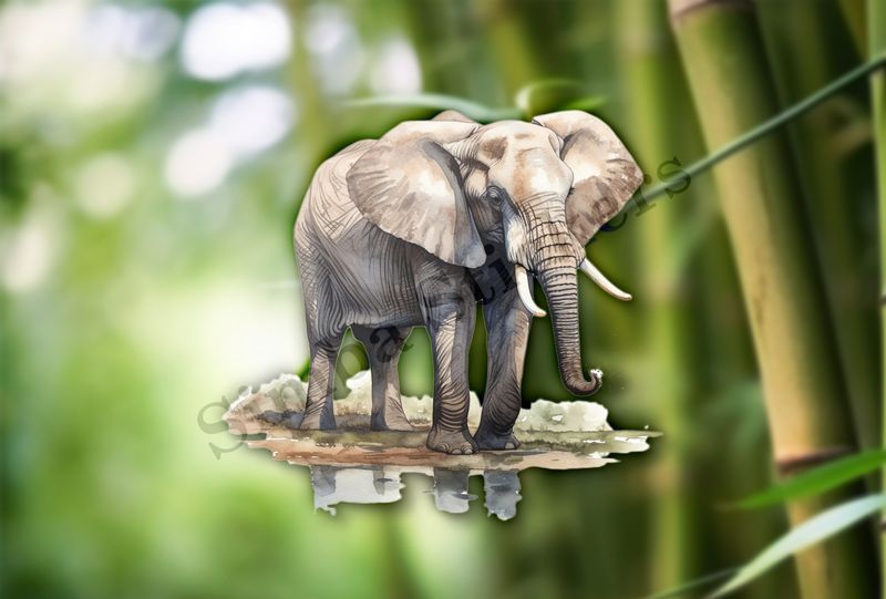 Elephant  by a pond in the Savanna