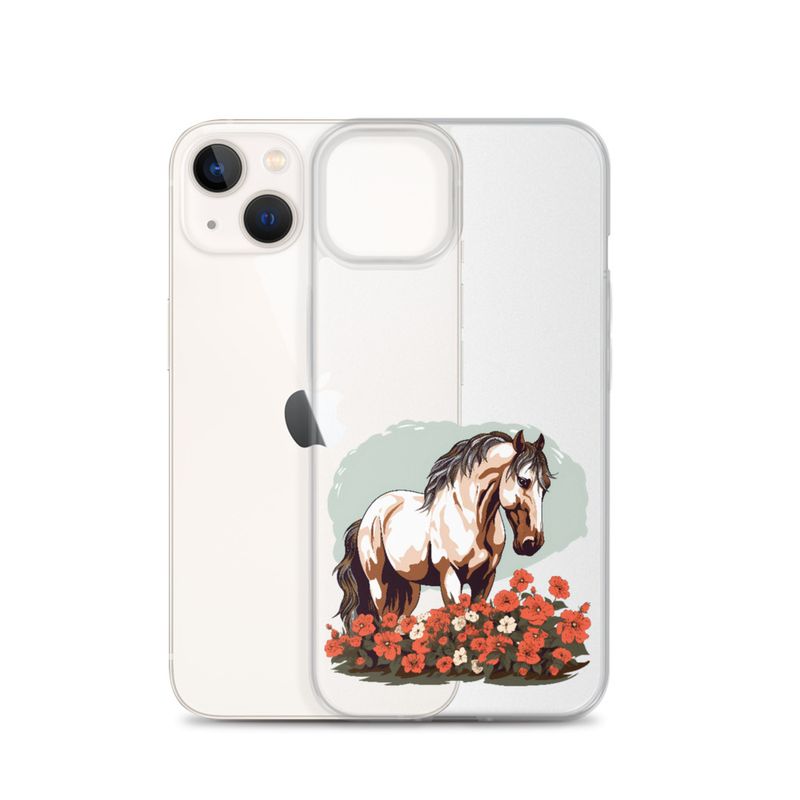 Clear Case for iPhone, Brown horse in field of red flowers, n4w2fj