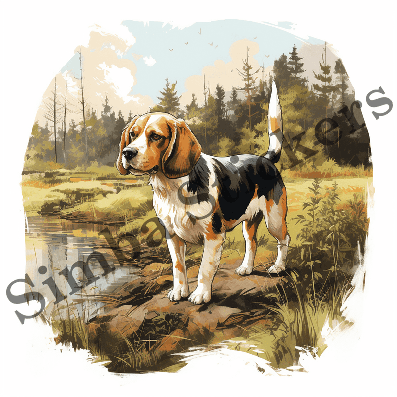 Beagle dogs in the wild, watercolour, image set, 10 images
