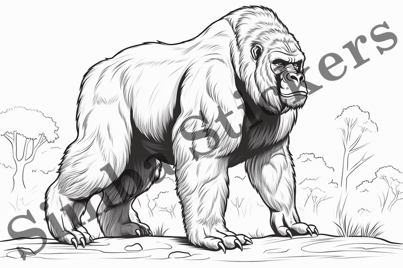 Colouring pages, bundle of gorillas, 10 images