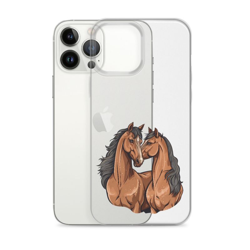Clear Case for iPhone, Two brown horses snuggling, tdwcyd