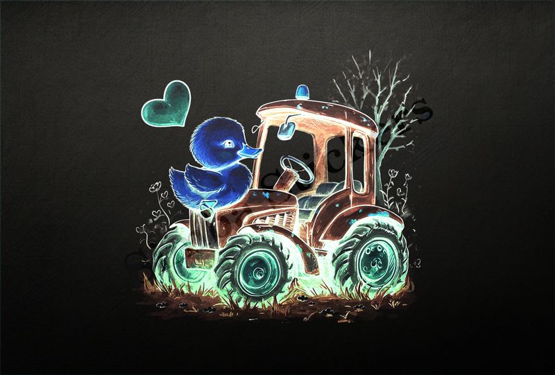 Duckling in love with farmer&#x27;s tractor