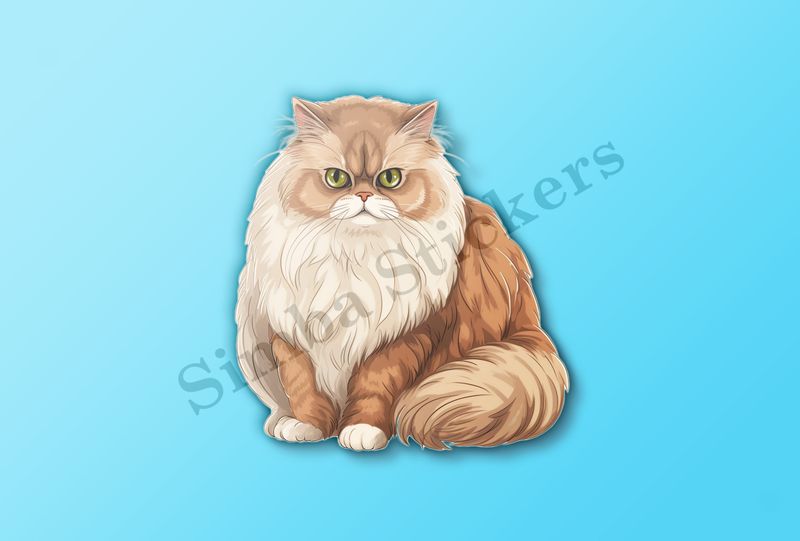 Brown and white Persian cat , watercolour