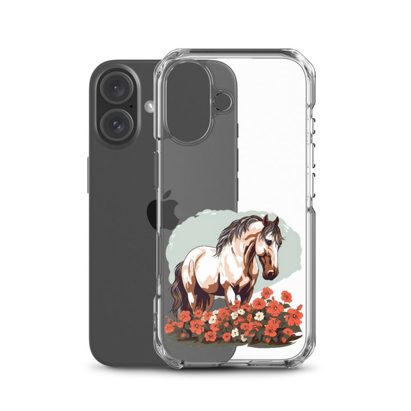 Clear Case for iPhone, Brown horse in field of red flowers, n4w2fj