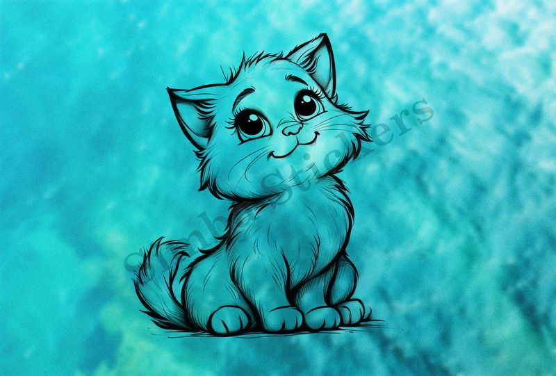 Cat kitten smiling, outline art, 7dlzve