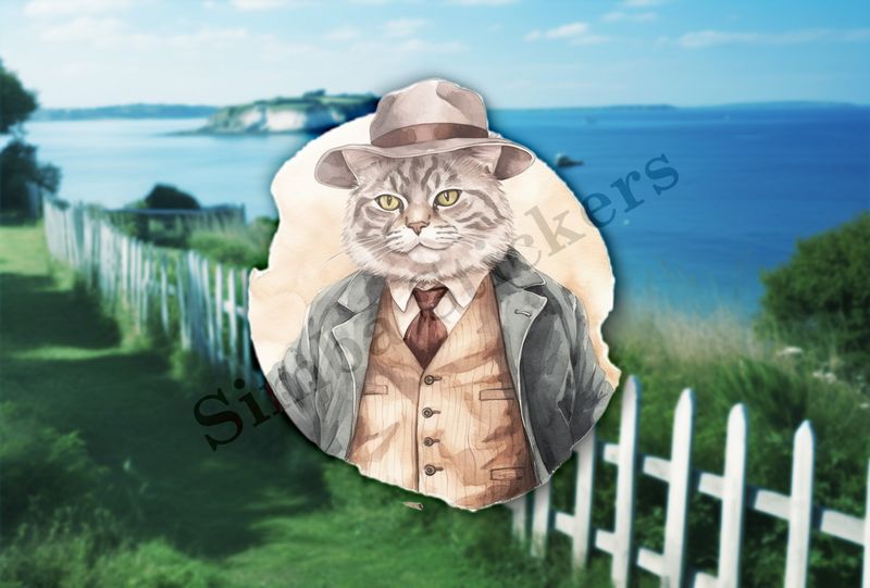 Cat in vitage suit, watercolour