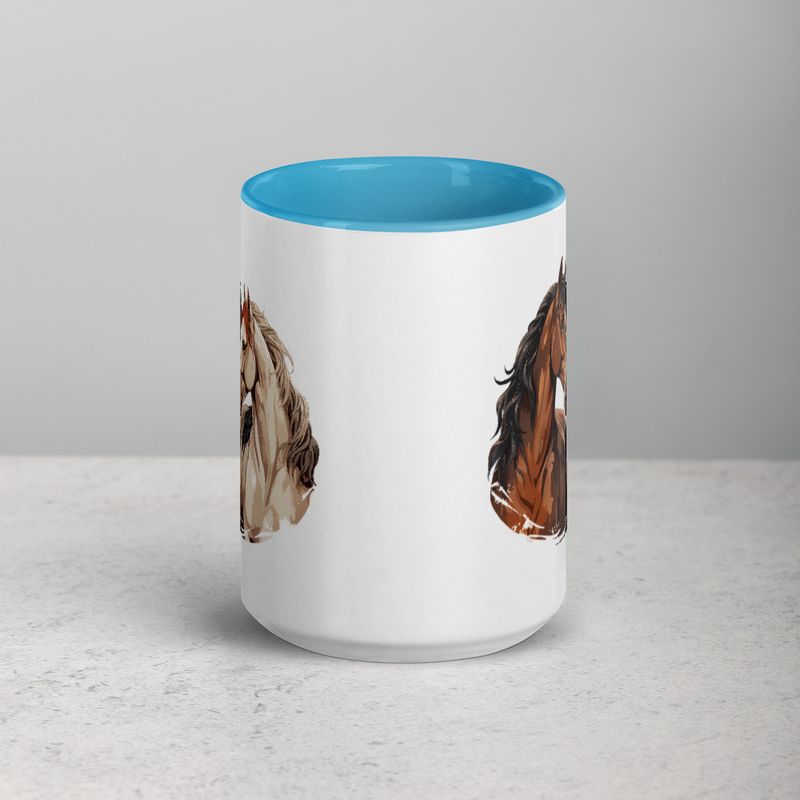 White Ceramic Mug with Color Inside, 11&amp;15oz, Horses nose-to-nose, jbgjpy