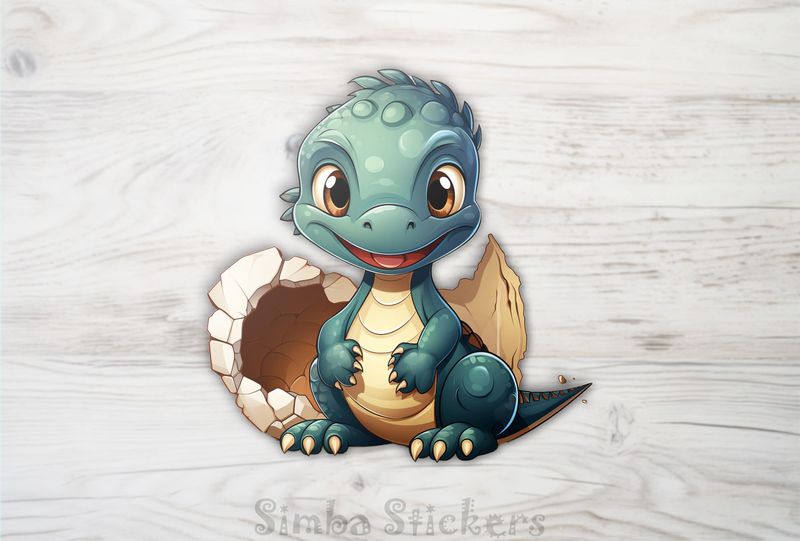 Baby green dinosaur smiling