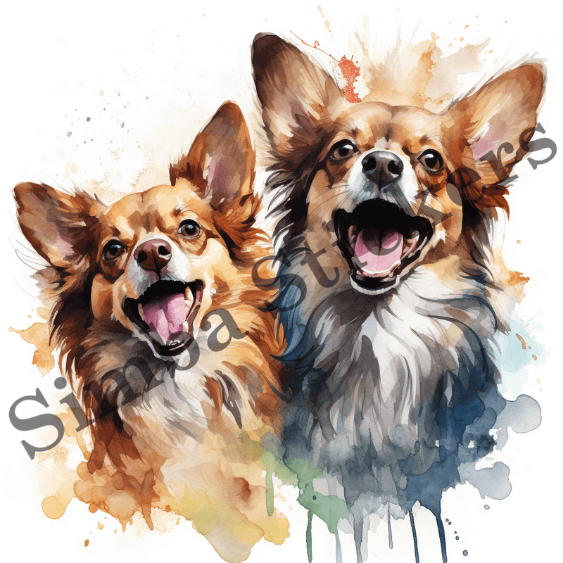 Chihuahua dogs, watercolour, image set, 10 images