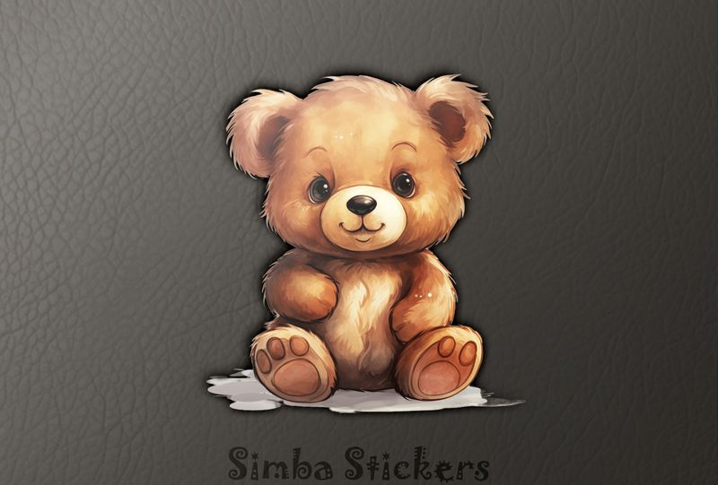 Cartoonish cute bear cub sitting down, watercolour, dd0ca2
