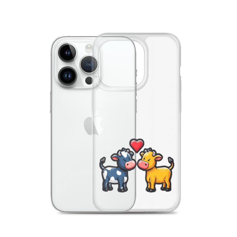 Clear Case for iPhone, Cattle, bull and cow in love, colourful , heart in picture, fvta2y