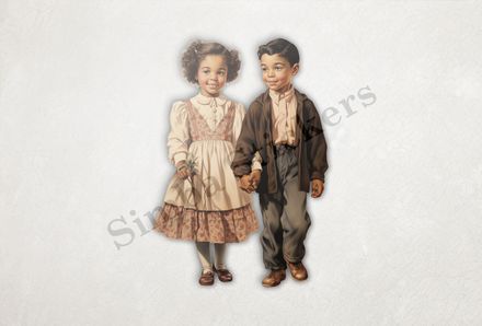 Boy and girls holding hands, elegantly dressed, vintage
