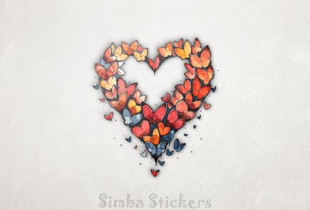 Butterflies swarming to form romantic Valentine&#x27;s heart shape, watercolour, doljm0