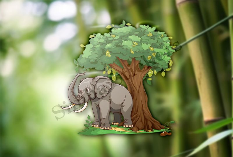 Elephant rubbing backside against a tree in the Savanna 