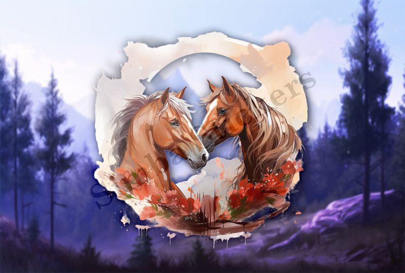 Horses in love, watercolour