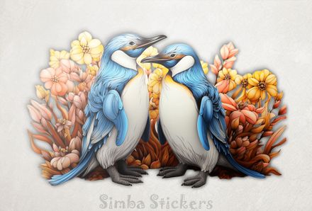 Penguins in love among brownish flowers, sh9j4o