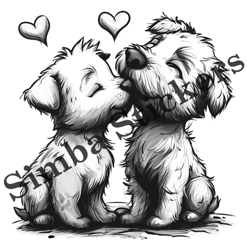 Dogs in love, outline art, image set, 10 images